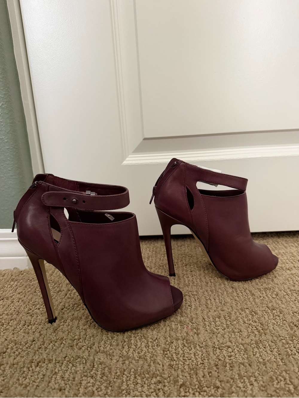 ShoeMint Women's Burgundy Peep-Toe Stiletto Booties